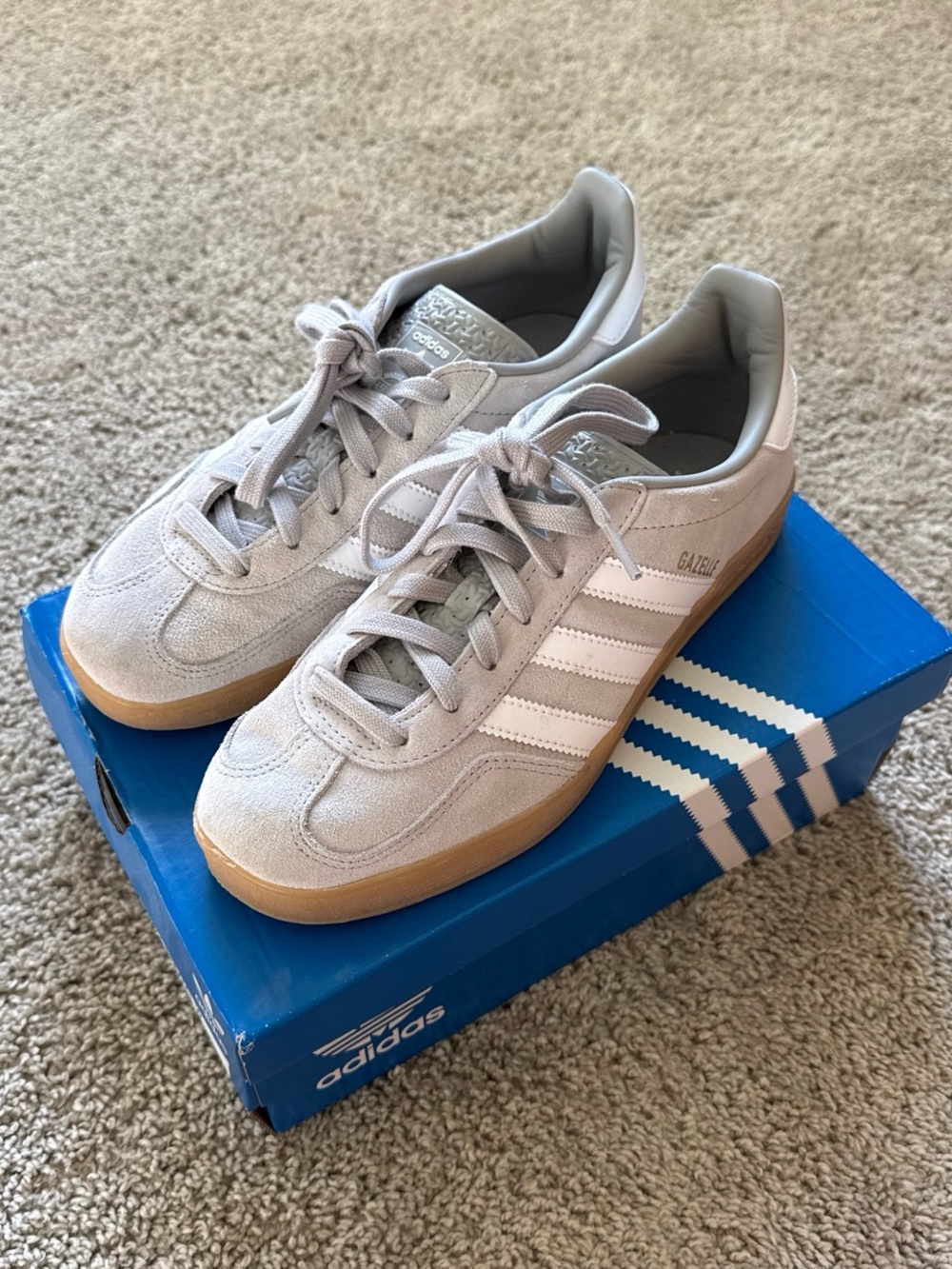 adidas Gazelle Suede Sneakers in Light Gray with Gum Sole
